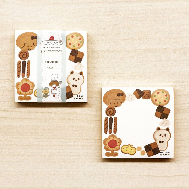 กระดาษโน้ต Memo mizutama Japan คอลเลกชั่น Cake Shop แบบ Cookie สีขาว ขนาด 7.5 x 7.5 ซม. มี 100 แผ่น
