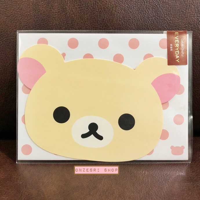 Korilakkuma Card From Japan เป็นการ์ดเปล่า ตรงซองเป็นลายสวย ลายจุดสีชมพู ขนาด 10 x 15 ซม.