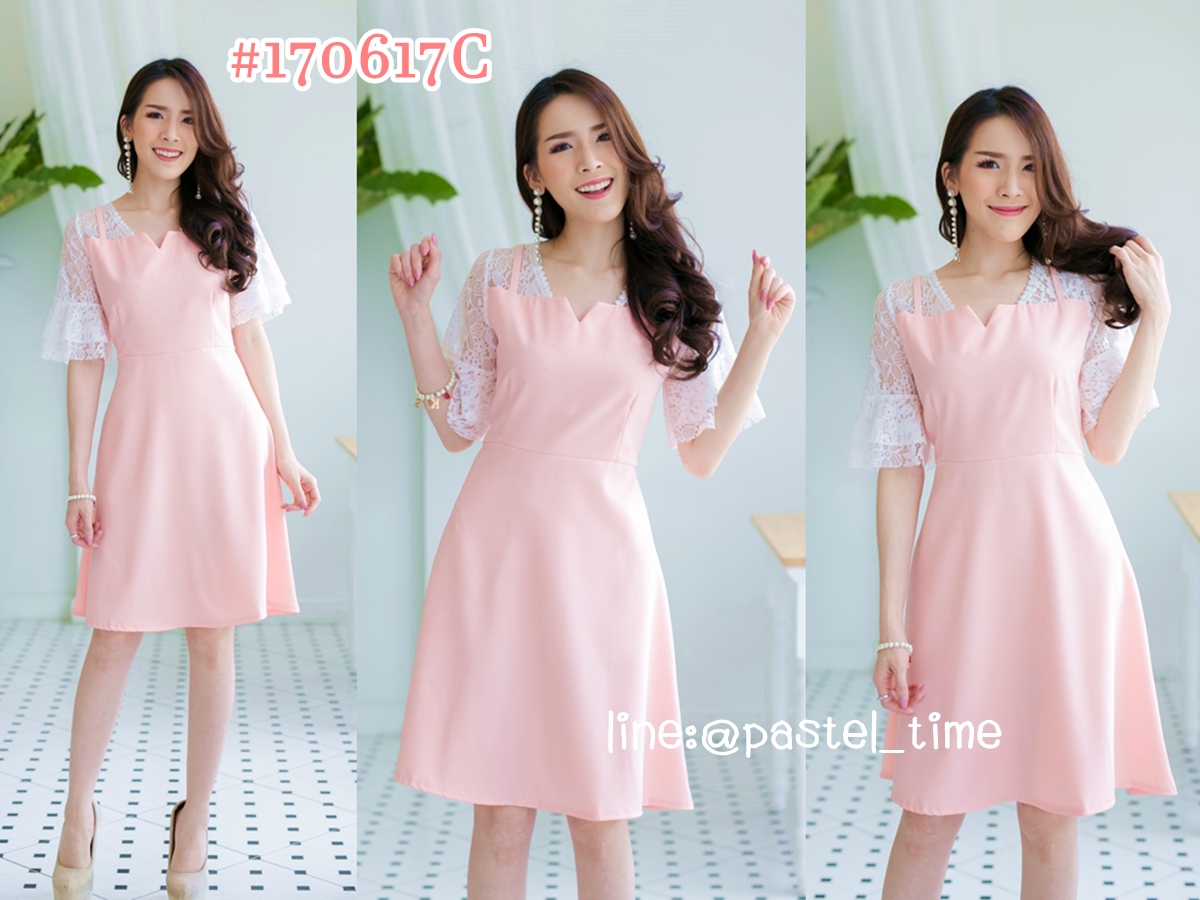 Jessie Insert Lace Dress – Oldrose สีโอรส