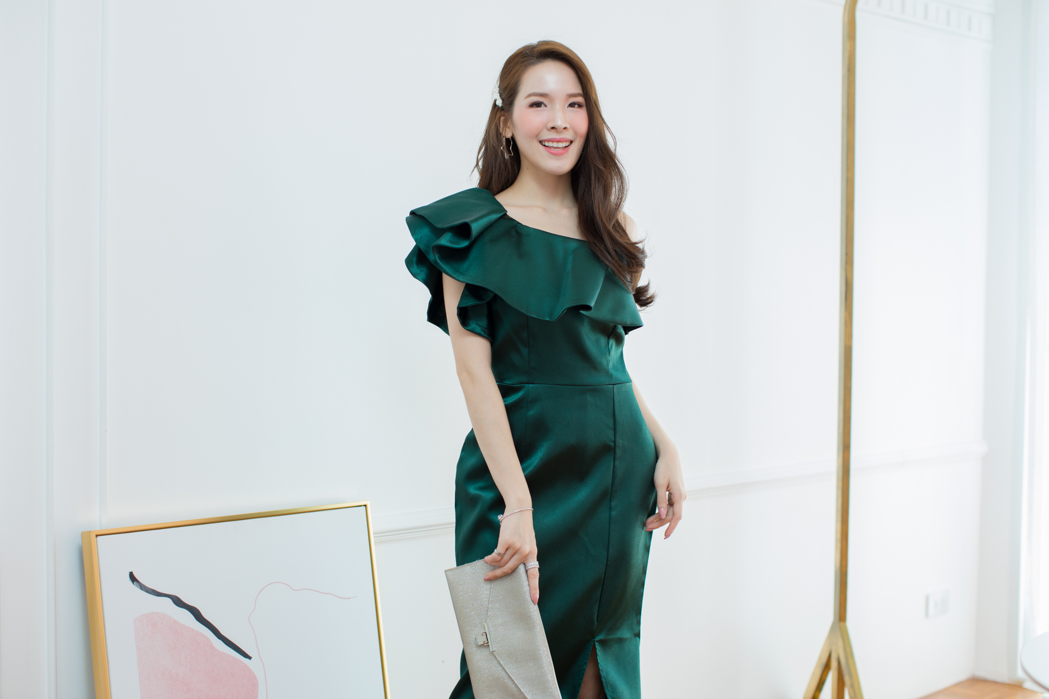 Lyla One Shoulder Maxi Dress – สีเขียว