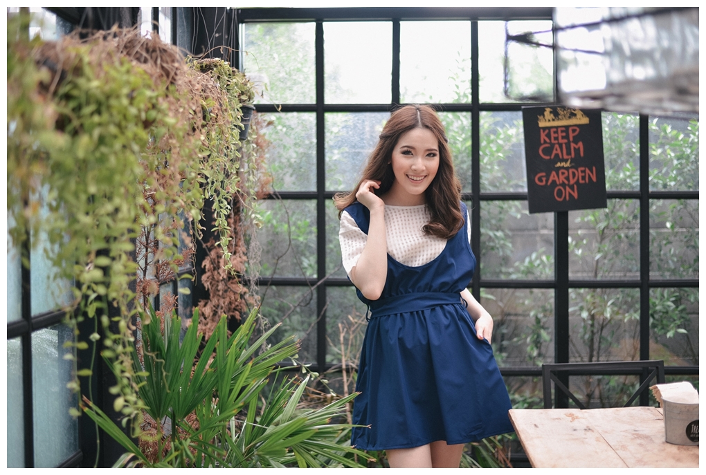 02-08 Checked See-through Blouse with Navy Jumper Dress