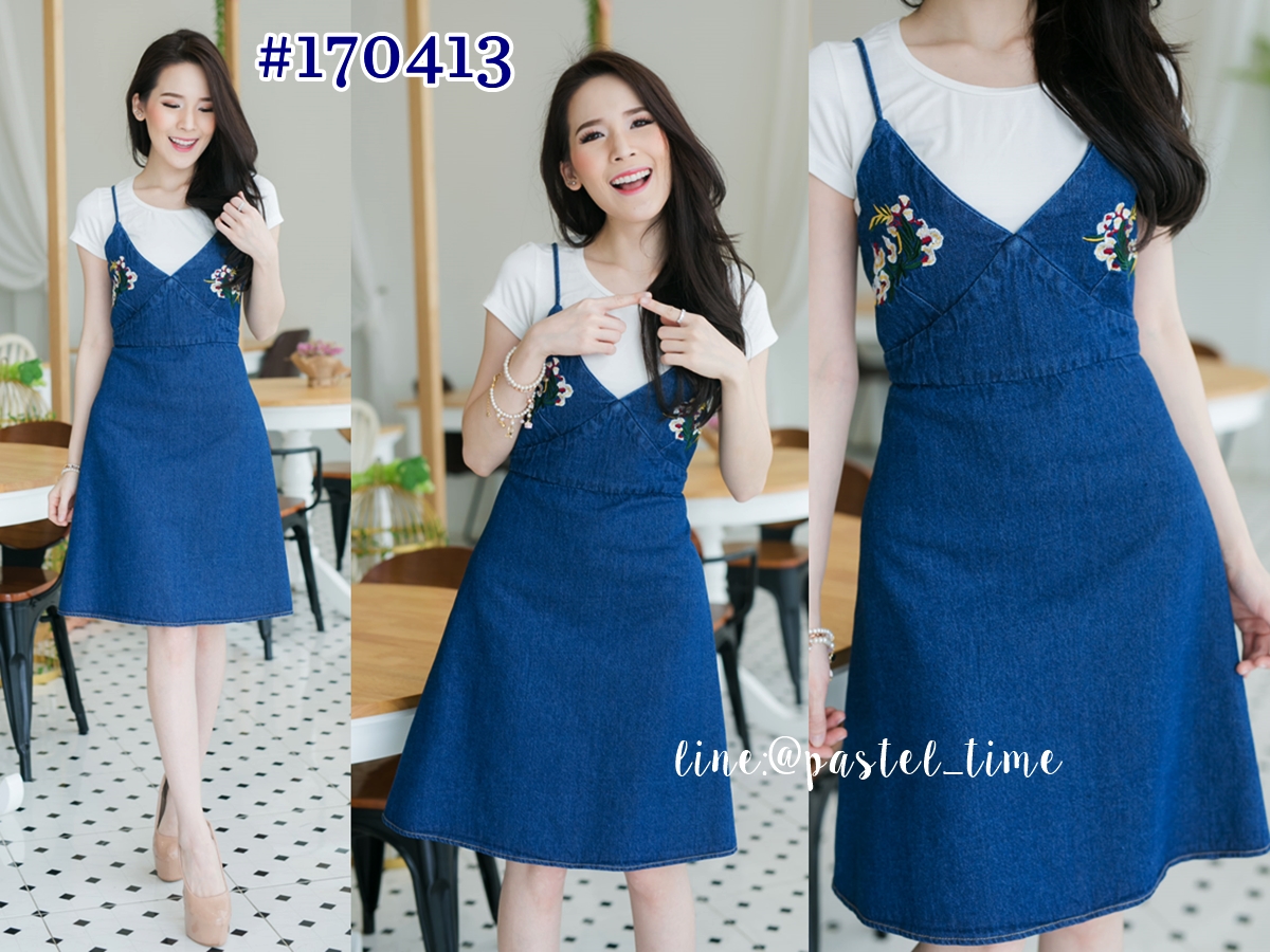 Peony Denim Strap Dress -เดรสยีนส์สายเดี่ยว