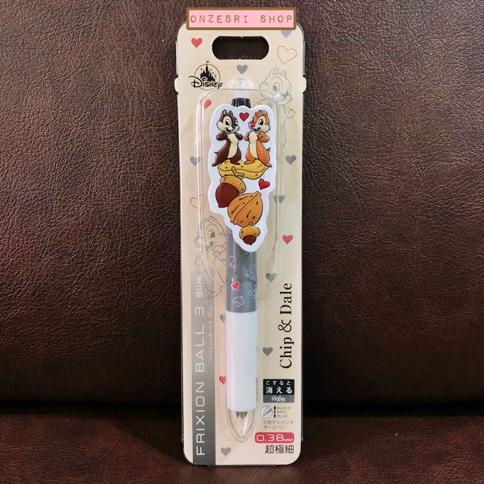 ปากกาลบได้ Pilot Frixion Ball 3 Slim หมึกมี 3 สี น้ำเงิน แดง ดำ หัว 0.38 ลาย Chip & Dale มีขายเฉพาะที่ Disney Store Japan เท่านั้น