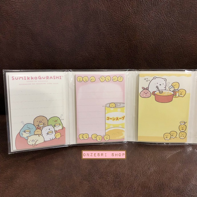 กระดาษโน้ต Memo แบบเล่มลาย Sumikko Gurashi Shiro Kuma's Corn Soup แบบสันสีเหลือง มียางลบเล็ก 6 ก้อน ขนาด 9 x 7 x 1.8 ซม. กระดาษมี 6 ลาย รวม 120 แผ่น
