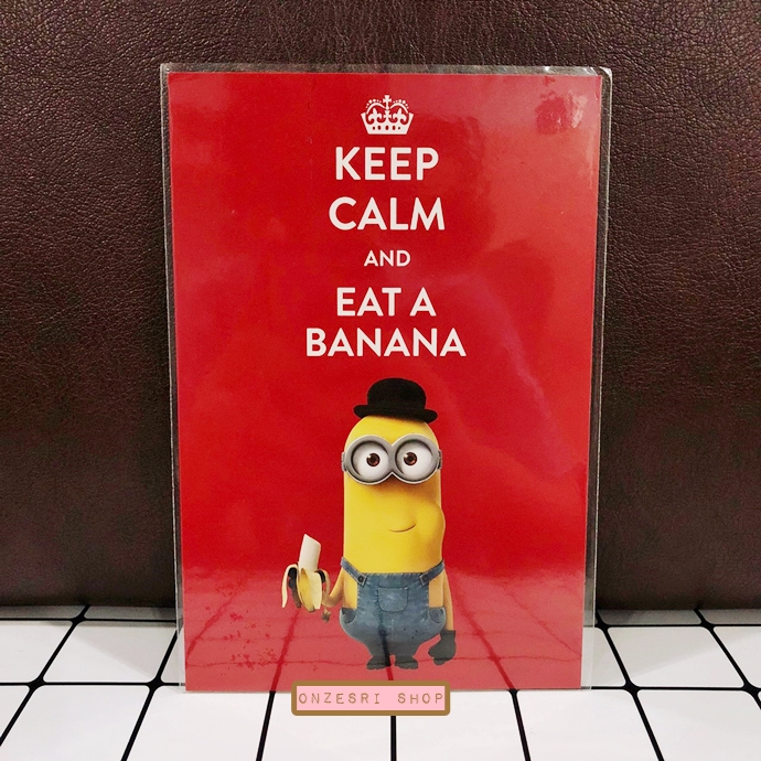 Minions Postcard from Universal Studios Singapore ลาย Keep Calm and Eat a Banana สีแดง