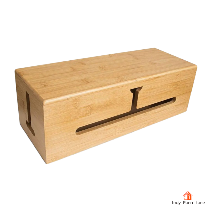 Indy Furniture BG-02 กล่องเก็บสายไฟ กล่องเก็บปลั๊กไฟ แท่นวางชาร์จมือถือ ไม้ยางพารา