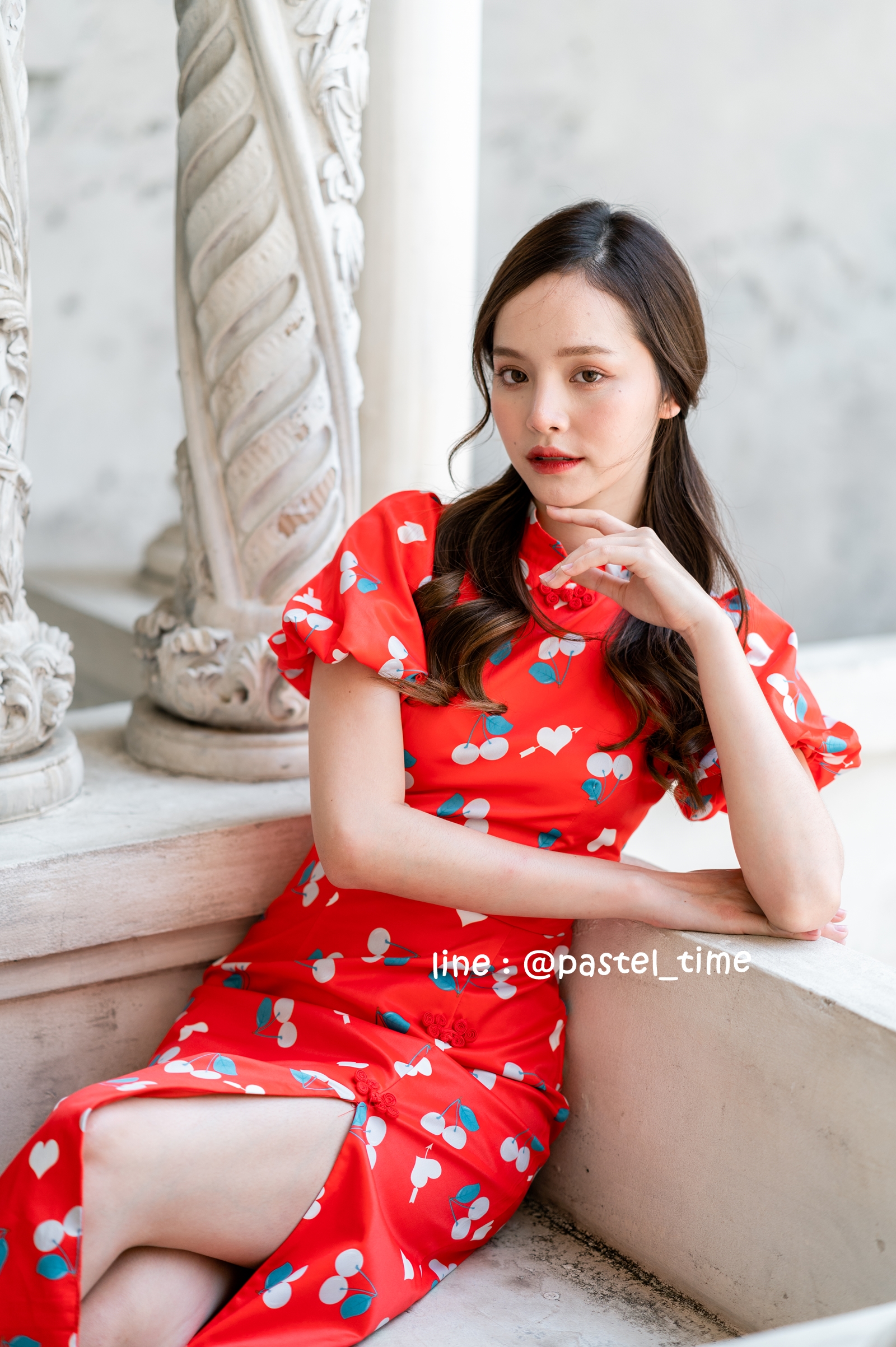 Cherry Ang Pao Dress เดรสกี่เพ้าคอจีนสีแดง