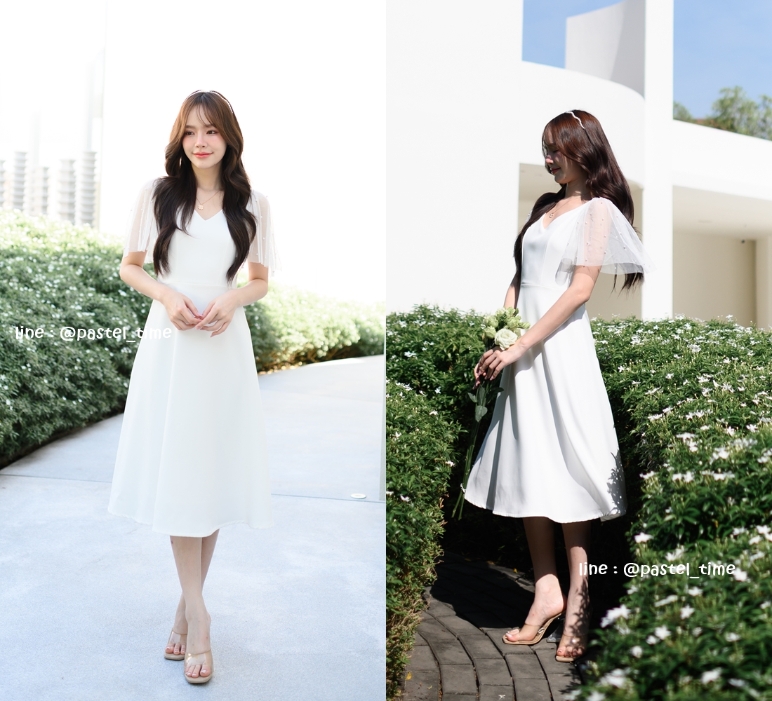 Dear Darling Midi Dress - สีขาว
