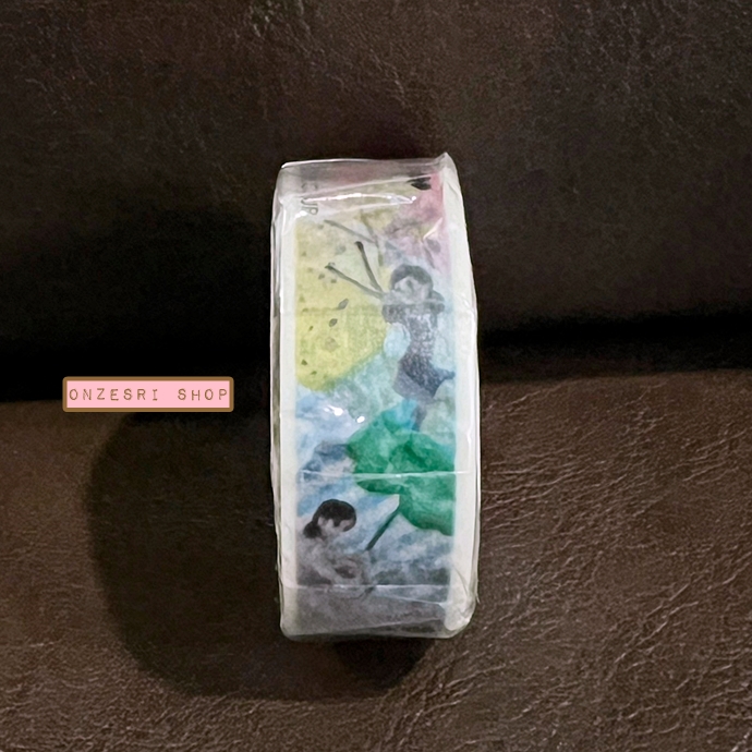 Masking Tape เทปตกแต่งจากญี่ปุ่นลายสาวน้อยเกาะแก้ว Cup no Fuchiko (Geometry) ขนาด 1.5 ซม. x 7 ม.