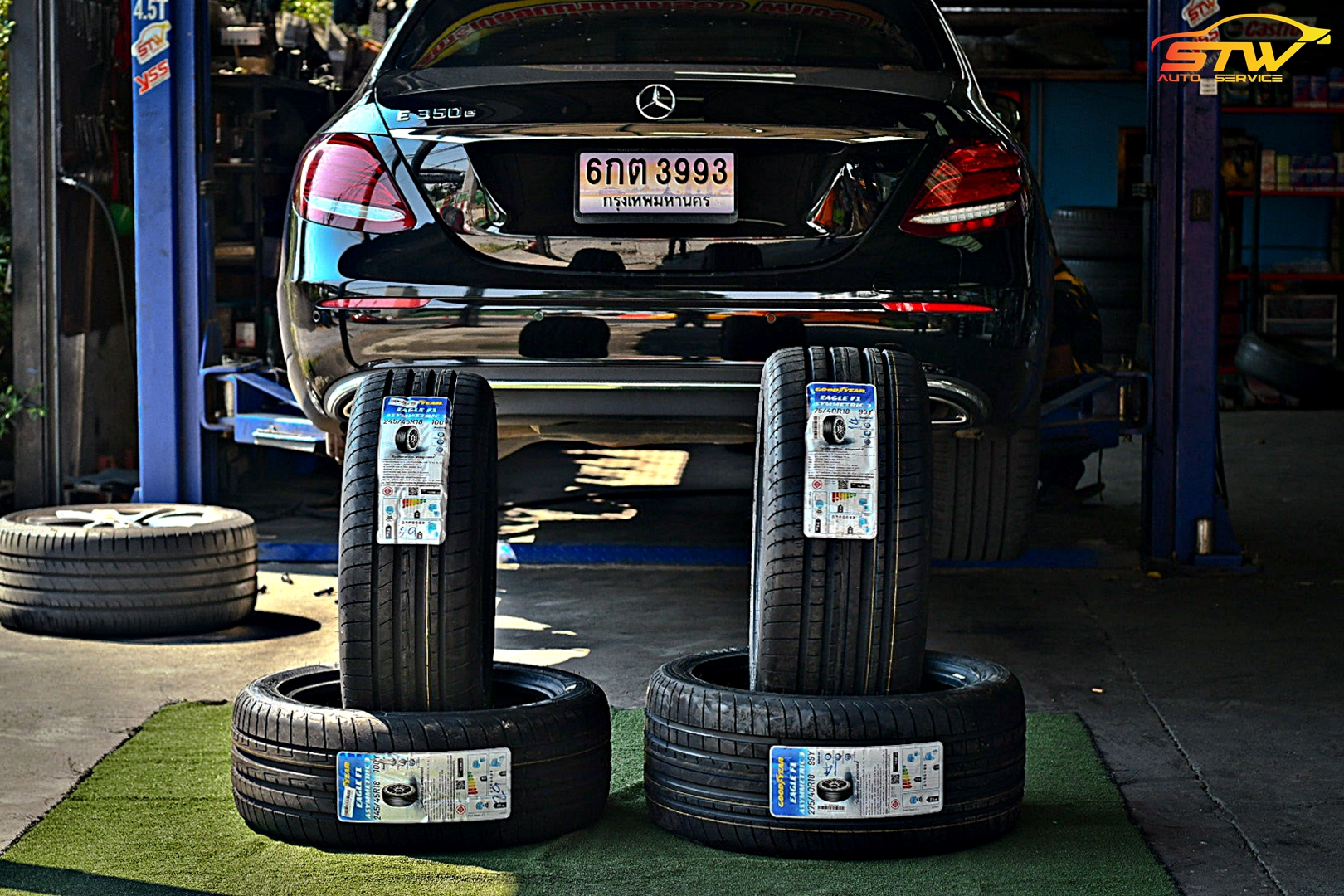 ยาง GOODYEAR EAGLE F1 ASYMMETRIC 3 ROF F 245/45R18 99W R 275/40R18 99Y ติดตั้งใส่ Mercedes Benz E350e