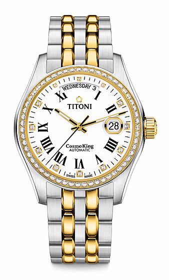 TITONI Automatic COSMO KING รุ่น 797SY-DB-019 ( หน้าปัดสีขาว ขอบพลอย) ประกันศูนย์ไทย