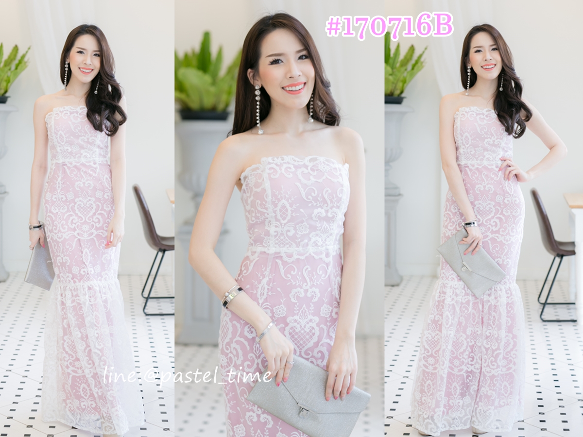 Mareah Lace Maxi Dress – ซับในสีชมพู