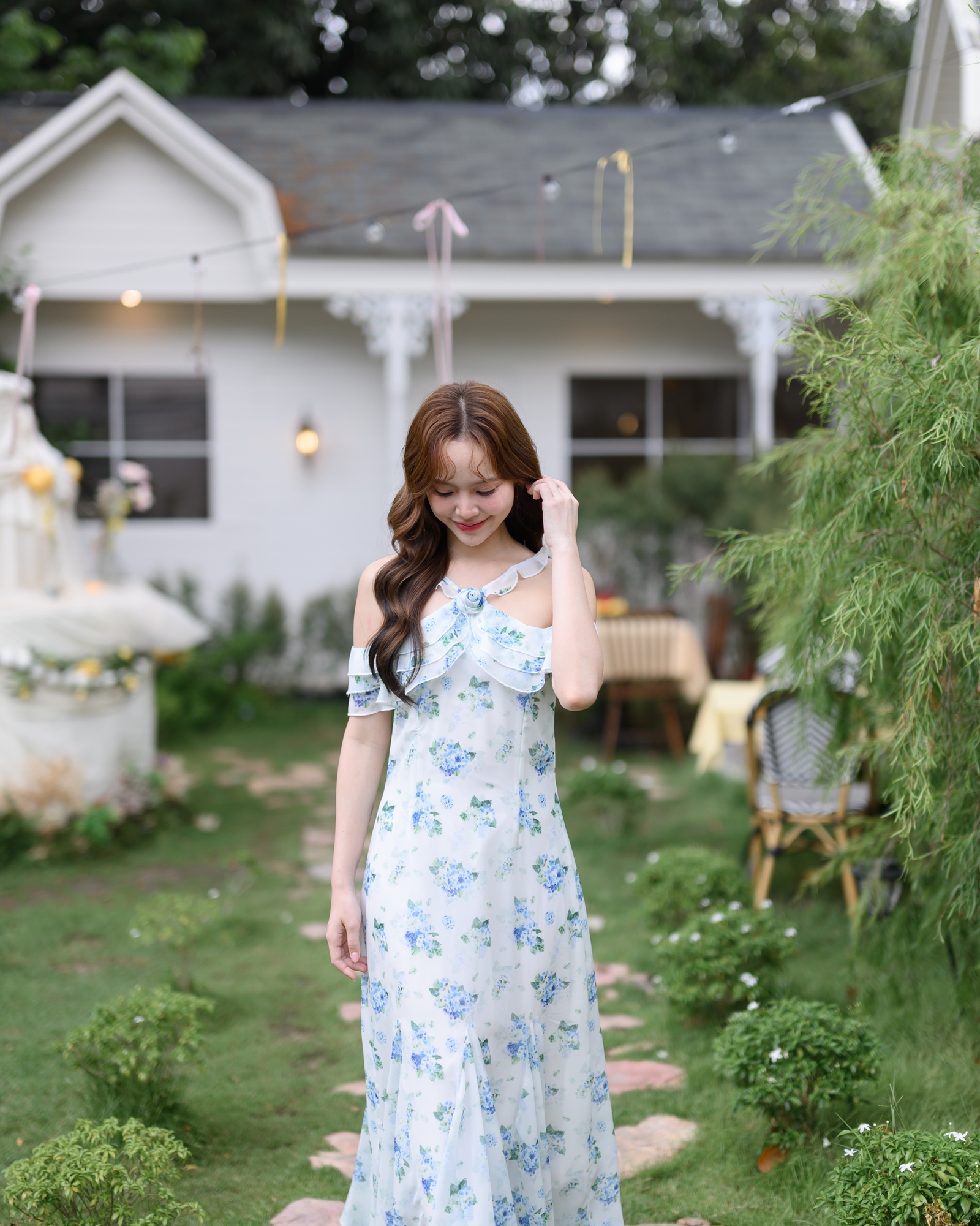 Hydrangea Off-Shoulder Maxi Dress