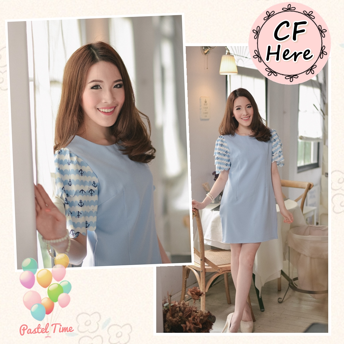 Blue Sea Dress with Anchor Sleeve