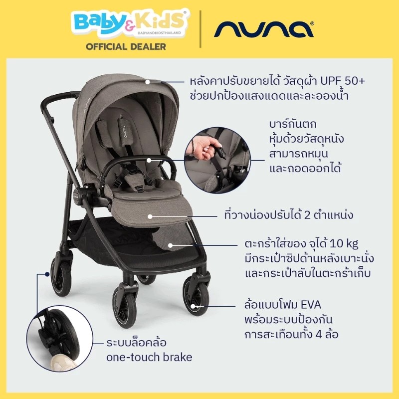 Nuna Swiv รถเข็นเด็ก รถเข็น 2 ทิศทาง ล้อหมุน 360° ทั้ง 4 ล้อ โครงอลูมิเนียมเสริมคาร์บอนไฟเบอร์ สี Biscotti