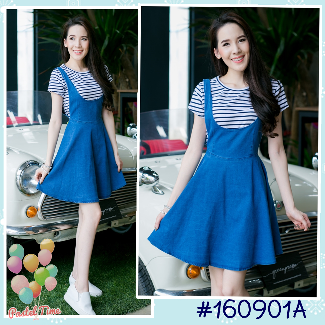 Denim Jumper Dress เอี๊ยมกระโปรงยีนส์ – สีอ่อน