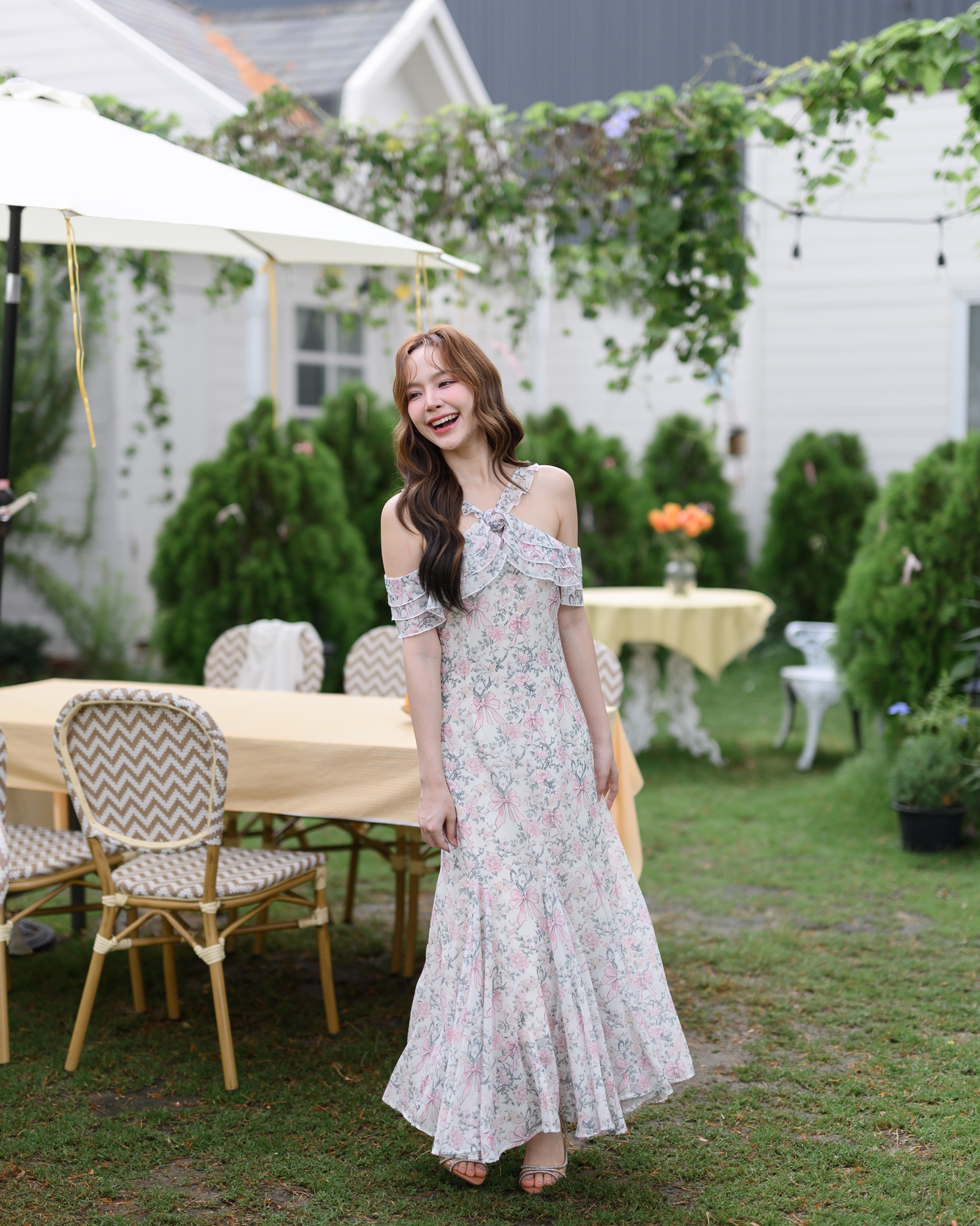 Coquette Bow Off-Shoulder Maxi Dress