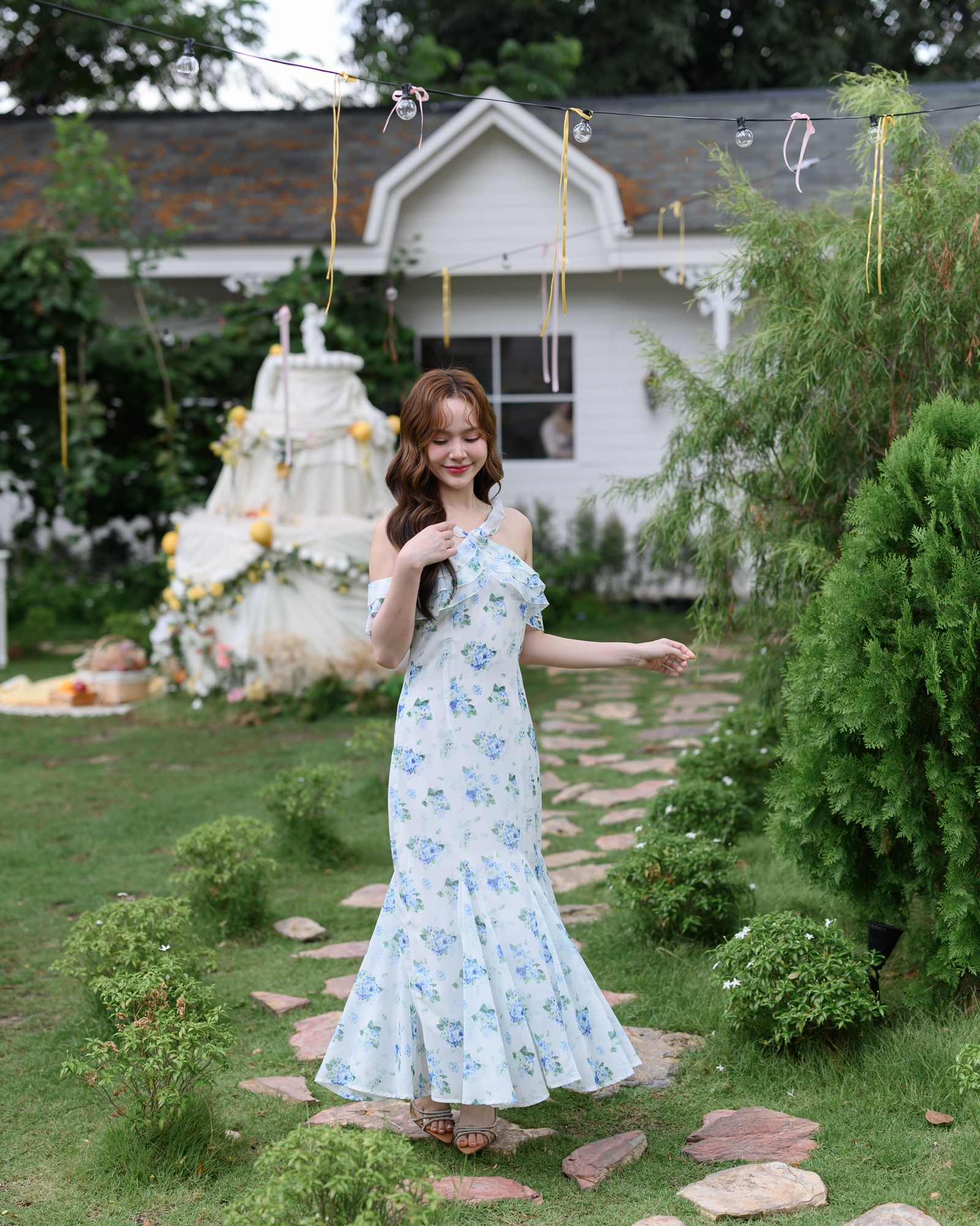 Hydrangea Off-Shoulder Maxi Dress