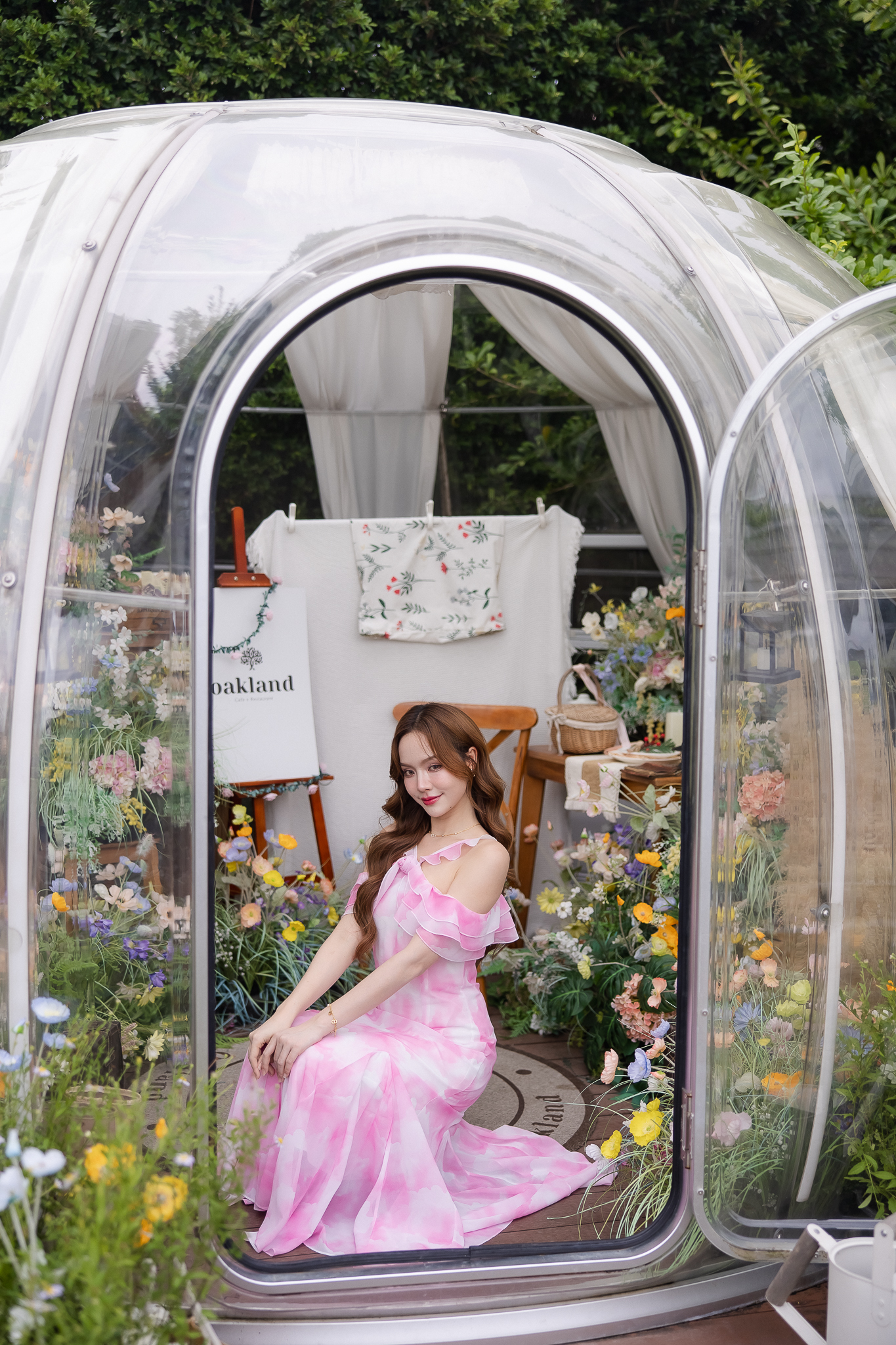 Pink Cloudy Off-Shoulder Maxi Dress ลายเมฆชมพู