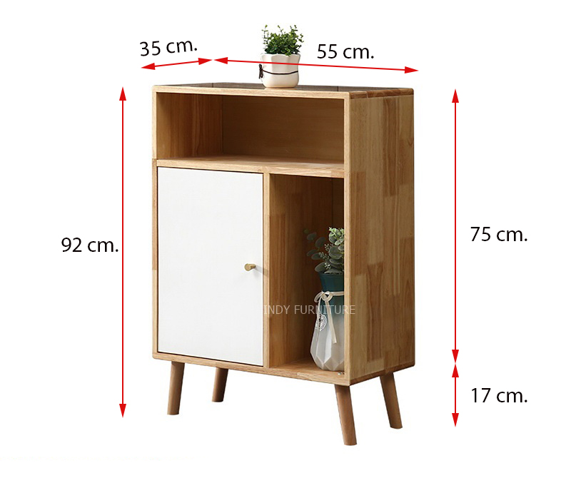 ชุดตู้วางทีวีไม้ยางพารา Racha-CBW- SR120 สีธรรมชาติ/หน้าบานขาว 225x35x92 cm.