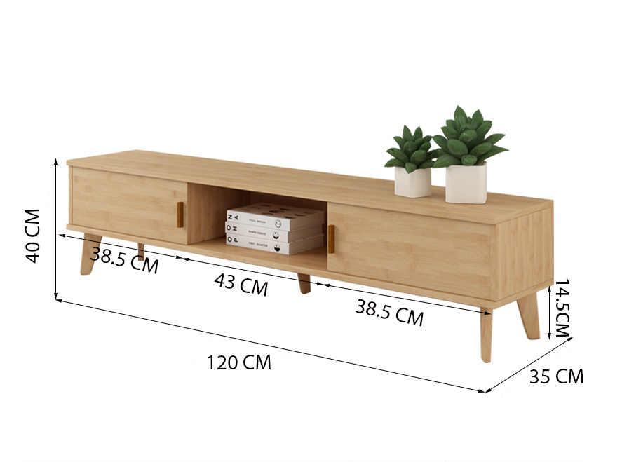 ชุดตู้วางทีวีไม้ยางพารา รุ่น Combat-SR120 สีธรรมชาติ 200x35x83.5 cm.
