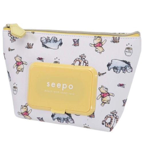 กระเป๋า seepo Pouch แบบ Winnie the Pooh สีขาวเหลือง เป็นกระเป๋าใส่ของ เครื่องสำอาง มีช่องใส่ทิชชู่เปียกหรือกระดาษทิชชู่ สามารถเปิดดึงออกจากด้านหน้าได้เลย สะดวกมาก ขนาด 20 x 6.5 x 13 ซม.