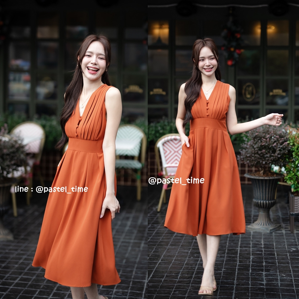 Aubrey Midi Dress : สีส้มอิฐ [Made by Pastel Time]