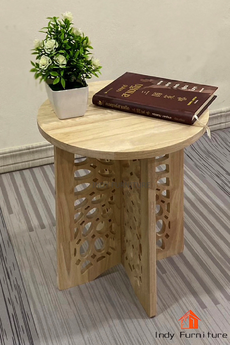 โต๊ะข้างกลม สตูลกลม ไม้ยางพารา รุ่น Lucky สีธรรมชาติ