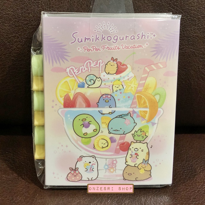 กระดาษโน้ต Memo แบบเล่มลาย Sumikko Gurashi Pen Pen Fruits Vacation สีชมพู มียางลบเล็ก 6 ก้อน ขนาด 9 x 7 x 1.8 ซม. กระดาษมี 6 ลาย รวม 120 แผ่น