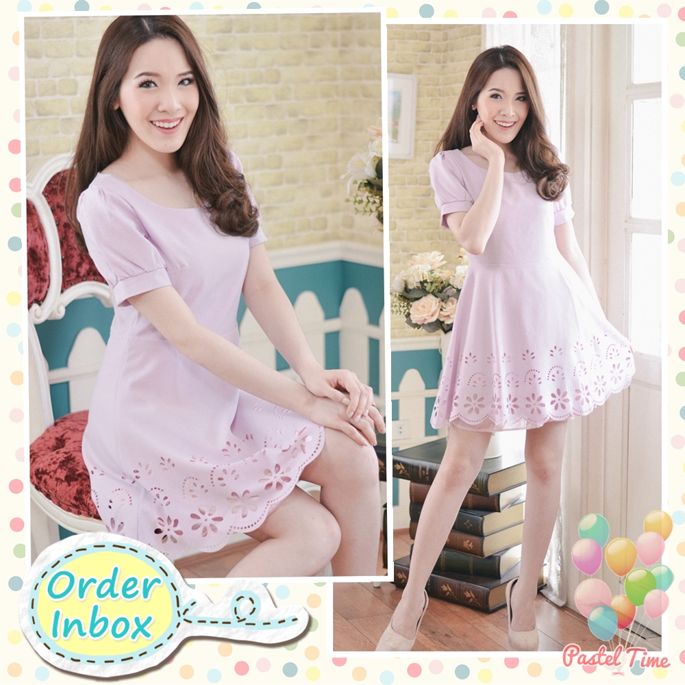 Perforated Pastel Mini Dress - Lavender Color