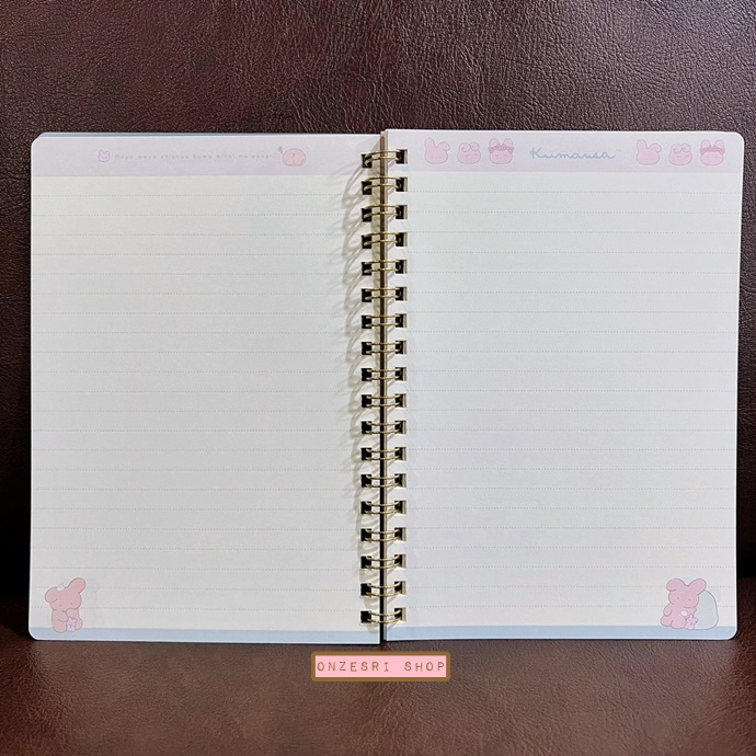 สมุดริมลวด หมีกระต่าย Kumausa แบบสีเขียว ขนาด B6 (18 x 12.5 ซม.) 120 หน้า