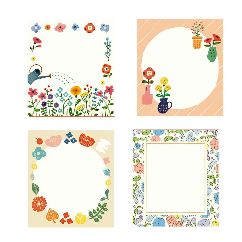 สมุดฉีก Furukawa Paper Works Memo จากญี่ปุ่น ลาย Flowers ขนาด 9 x 9 ซม. มี 4 ลาย รวม 100 แผ่น