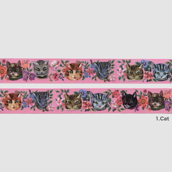 Masking Tape เทปตกแต่งจากญี่ปุ่น แบรนด์ Unicom ลาย Cat สีชมพู โดย Nathalie Lété ขนาด 2.5 ซม. x 10 ม.