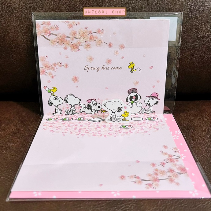 Snoopy Pop Up Card From Hallmark Japan การ์ดอวยพรลาย Snoopy Sakura & Dango ขนาด 14.8 x 10.8 x 0.2 ซม.