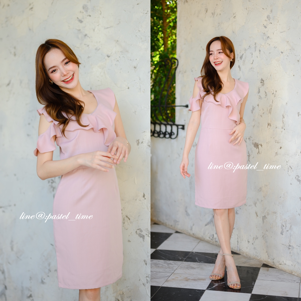 Liese Ruffle Dress : สีชมพู [Made by Pastel Time]