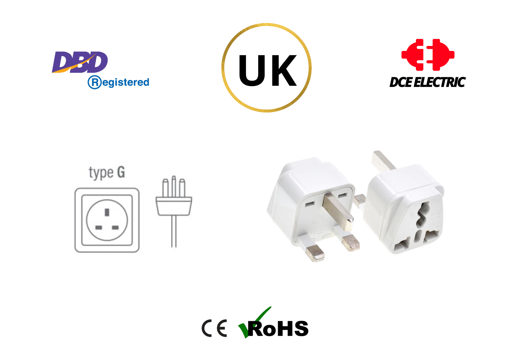 DCE high quality ปลั๊กแปลงอังกฤษ หัวแปลงปลั๊กไฟอังกฤษ สิงคโปร์ ฮ่องกง มาเลเซีย UK, Singapore, Hong Kong, Malaysia (Type G)