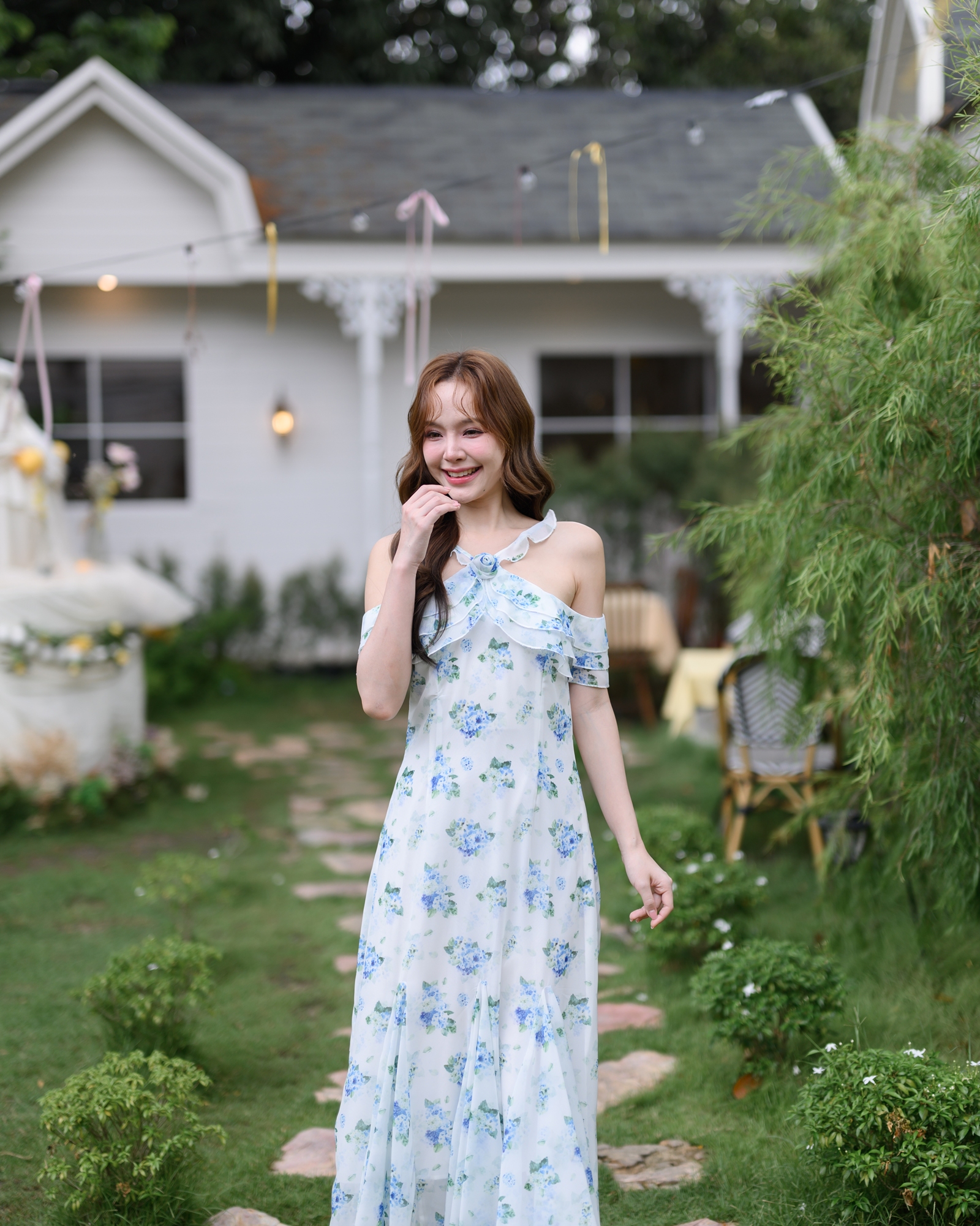 Hydrangea Off-Shoulder Maxi Dress