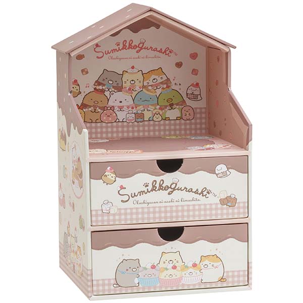 ลิ้นชักเล็ก Sumikko Gurashi Neko's Siblings and Sweet Shop แบบสีน้ำตาล ขนาด 25 x 13 x 11.5 ซม. ทำจากกระดาษแข็งมาก