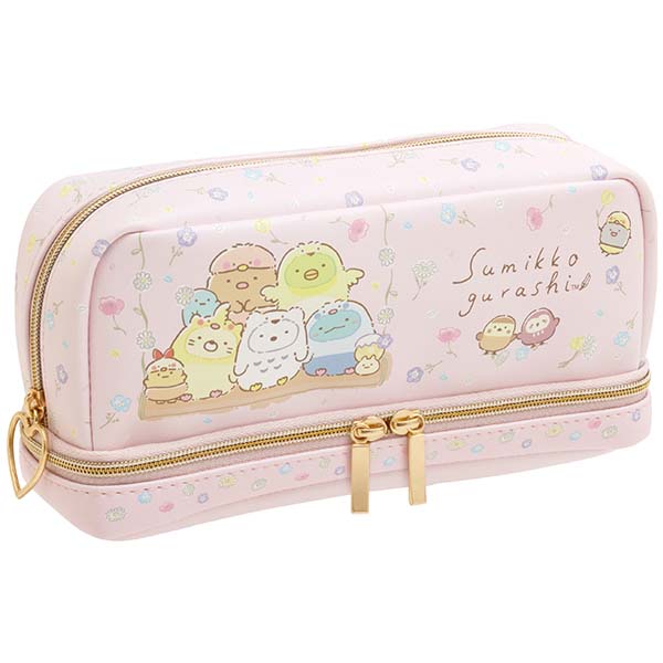 กระเป๋า Sumikko Gurashi Minna de Kotorikko Pen Pouch สีชมพู ใส่ของได้ 2 ชั้น ขนาด 10 x 18.5 x 5.5 ซม.