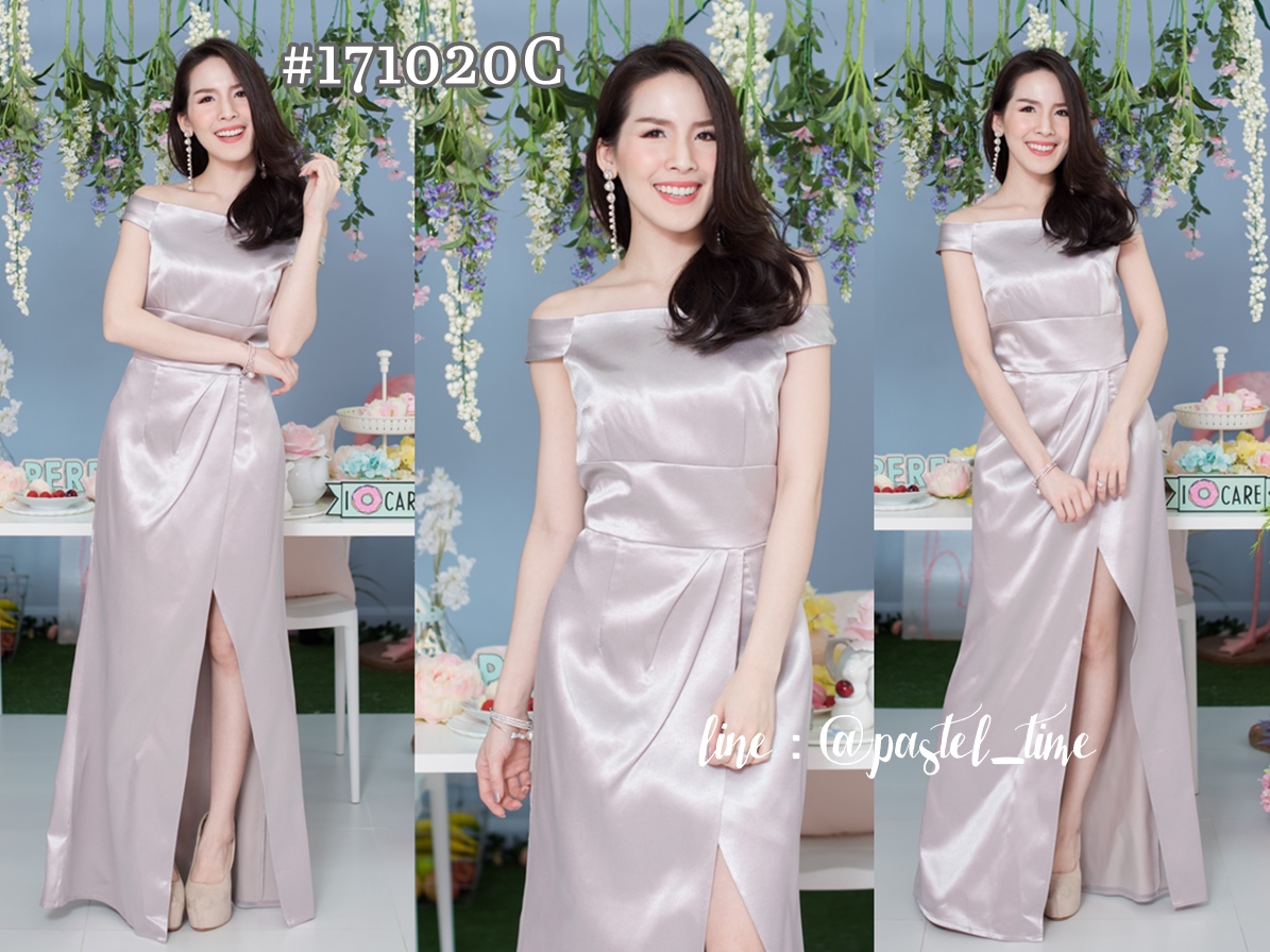 Thea Silk Satin Maxi Dress – Silver : สีเงิน