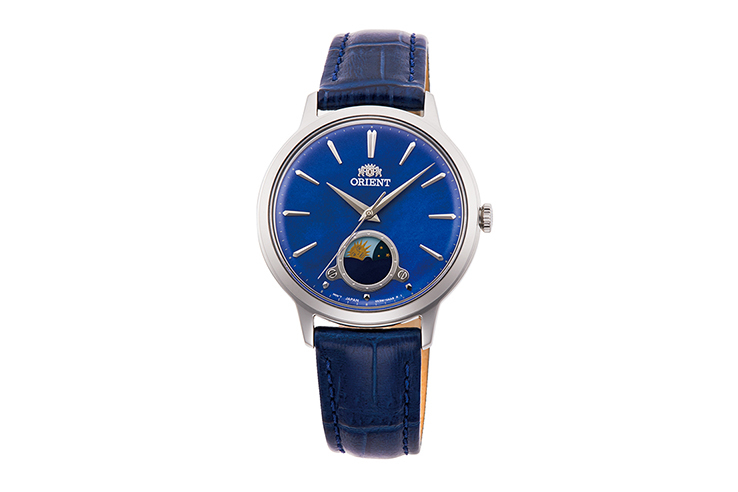 ORIENT Quartz Classic Sun and Moon ผู้หญิง รุ่น ORRA-KB0004A (หน้าปัดม่วงอมน้ำเงิน สายหนังน้ำเงิน)