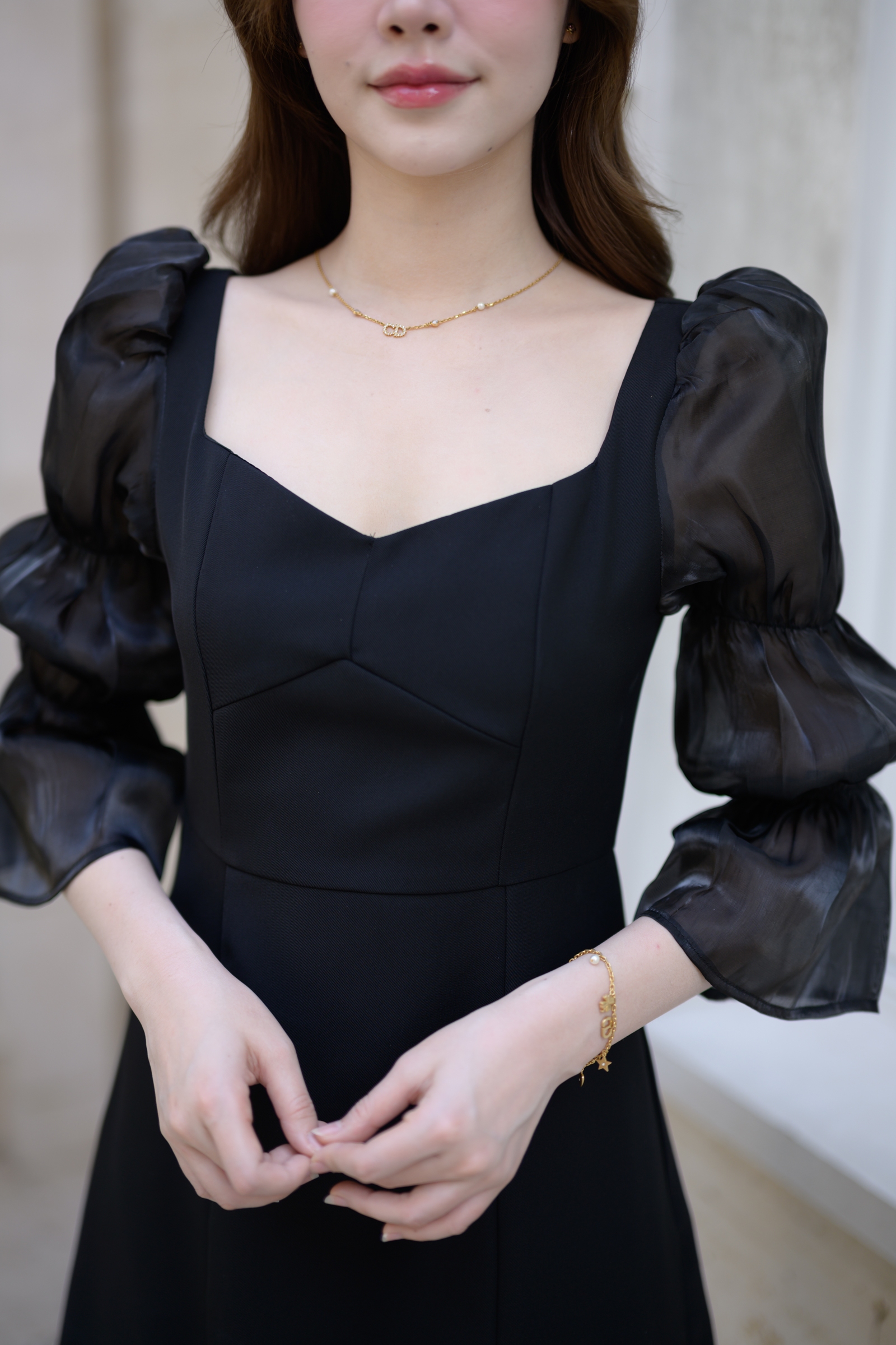 Evie Organza Puff Dress เดรสแขนพัฟ: สีดำ [Made by Pastel Time]