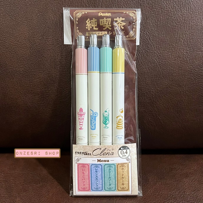 เซ็ตปากกา Pentel Energel Clena (Limited Design) แบบ Pure Cafe Set หัว 0.4 หมึกสีดำ