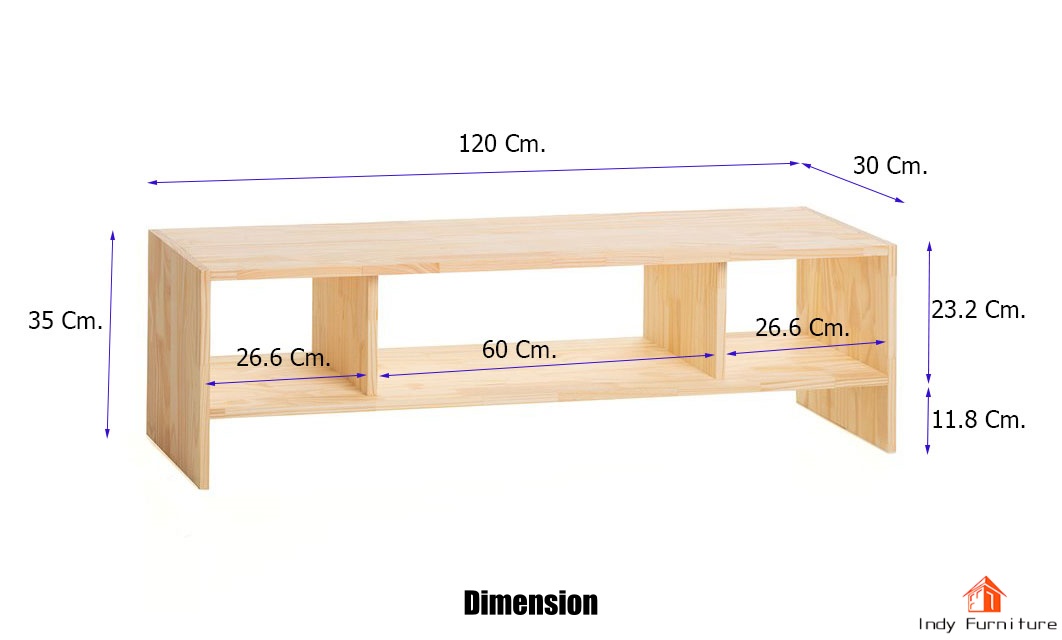 ชั้นวางอเนกประสงค์ ไม้ยางพารา รุ่น Malee-B120 สีธรรมชาติ 120x30x35cm.