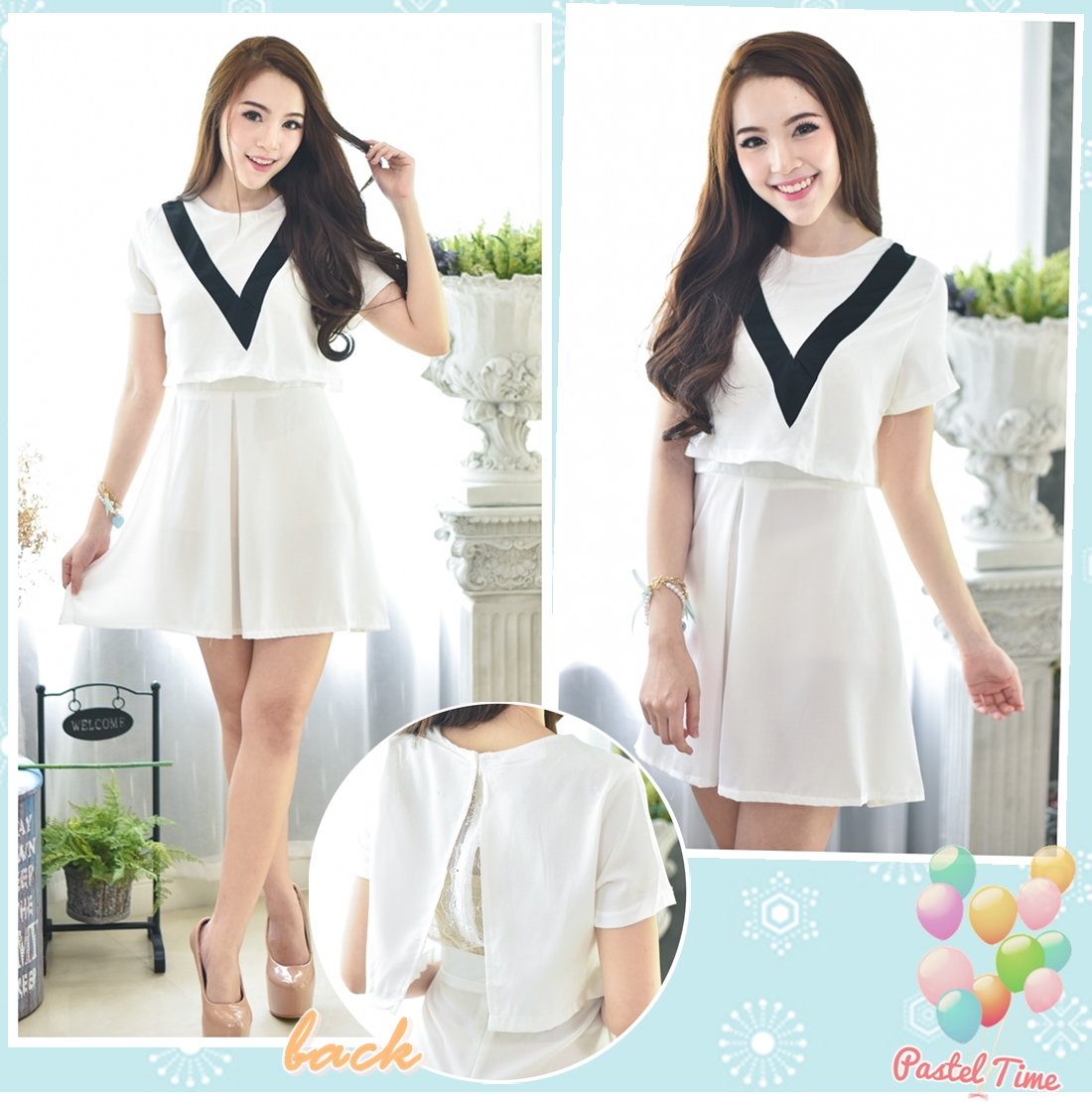 Black V Line on White Mini Dress