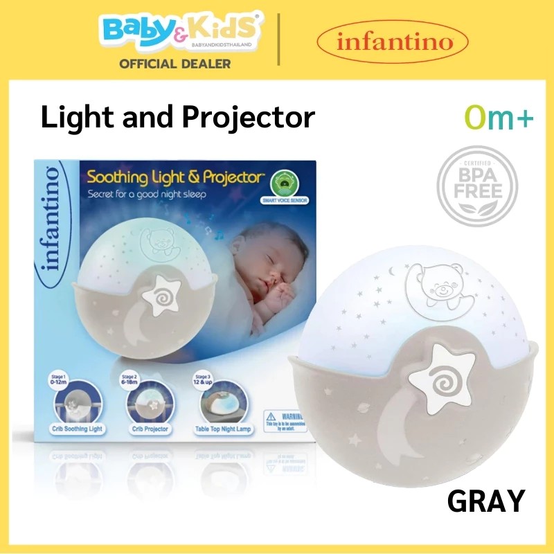 Infantino โคมไฟ LED และโปรเจคเตอร์ WOM SOOTHING LIGHT & PROJECTOR Grey