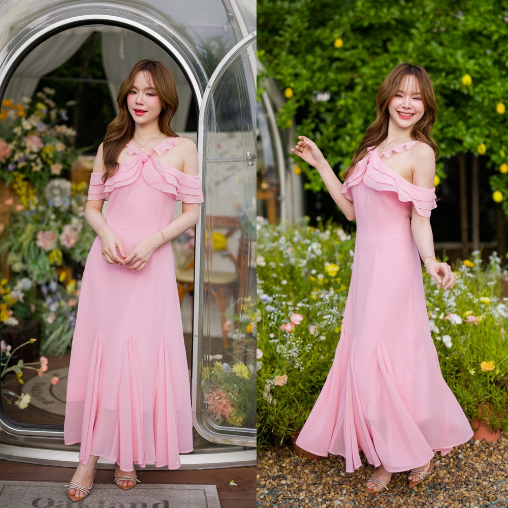Fay Off-Shoulder Maxi Dress – Blush Pink สีชมพู