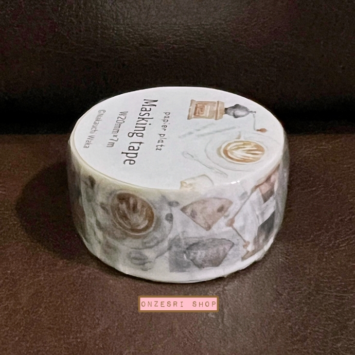 Masking Tape Papier platz เทปตกแต่งจากญี่ปุ่น จาก Nakauchi Waka ลาย Coffee ขนาด 2 ซม. x 7 ม.