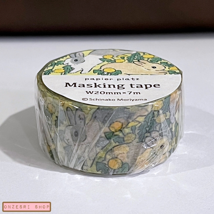 Masking Tape Papier platz เทปตกแต่งจากญี่ปุ่น จาก Schinako Moriyama ลาย Dandelion & Rabbit ขนาด 2 ซม. x 7 ม.
