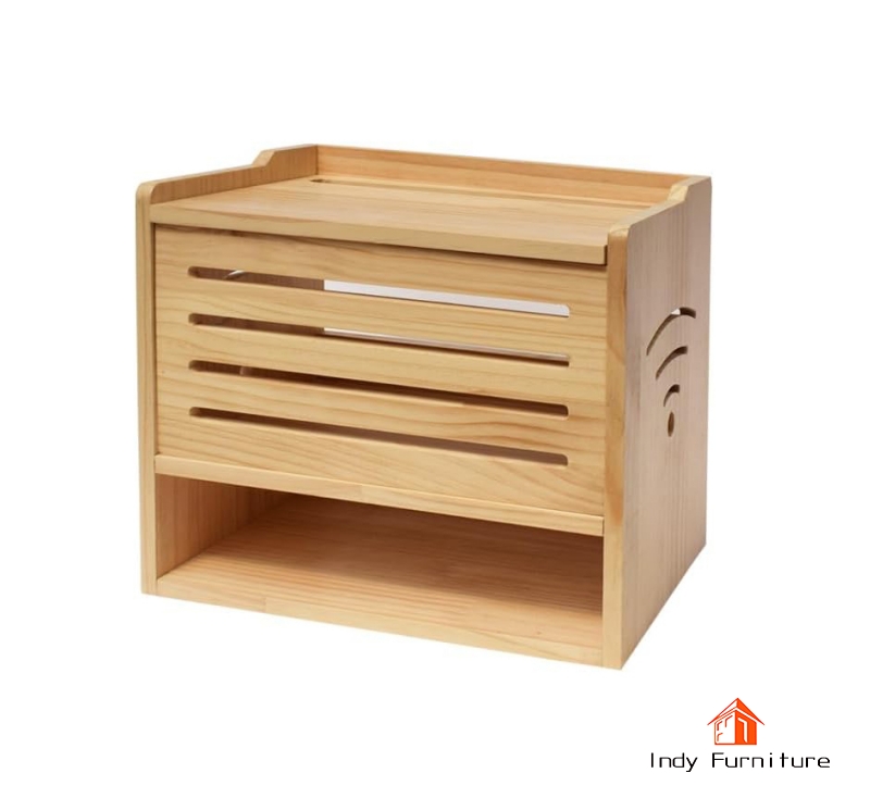 Indy Furniture WIFI-02 กล่องWIFI กล่องเก็บสายไฟ กล่องเก็บปลั๊กไฟ แท่นวางชาร์จมือถือ ไม้ยางพารา